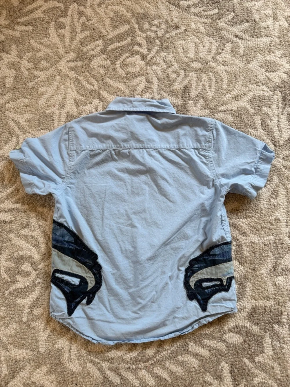 Gap Boys’ Light Blue Short Sleeve Button-Up Shirt with Shark Appliqués 🦈